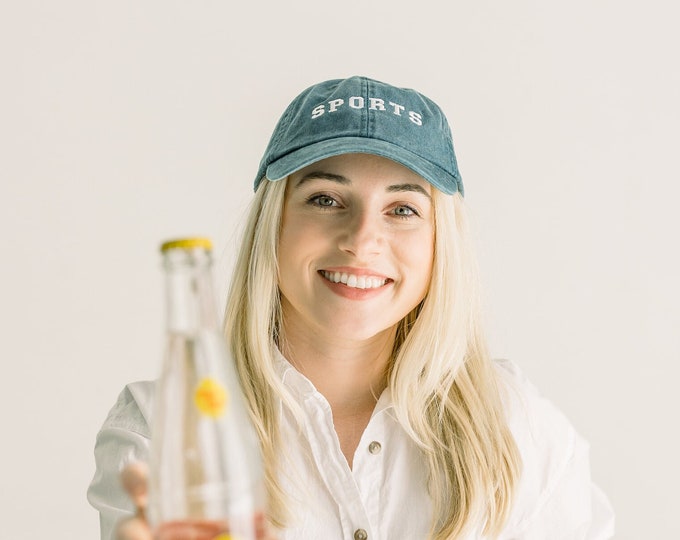 SPORTS Embroidered Pigment-Dyed Baseball Cap (Sport Font) - ADULT SIZING