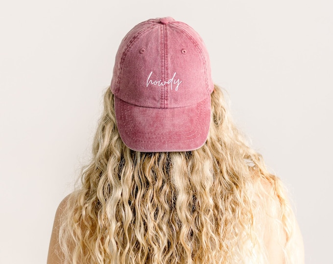 Howdy Embroidered Pigment-Dyed Baseball Cap (MoonTime Font) - ADULT SIZING
