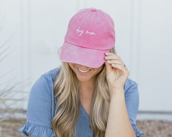 Dog Mom Embroidered Pigment-Dyed Baseball Cap (MoonTime Font) - Adult Unisex Sizing