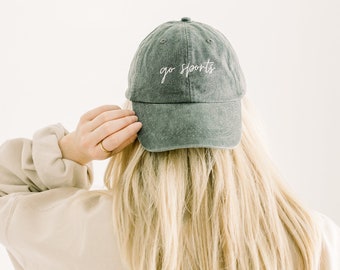 Go Sports Embroidered Pigment-Dyed Baseball Cap (MoonTime Font) - Adult Unisex & Kids Sizing