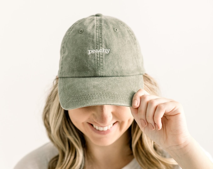 Peachy Embroidered Pigment-Dyed Baseball Cap (Typewriter Font) - ADULT SIZING