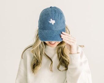 Texas (TX) State Embroidered Pigment-Dyed Baseball Cap - Adult Unisex & Kids Sizing