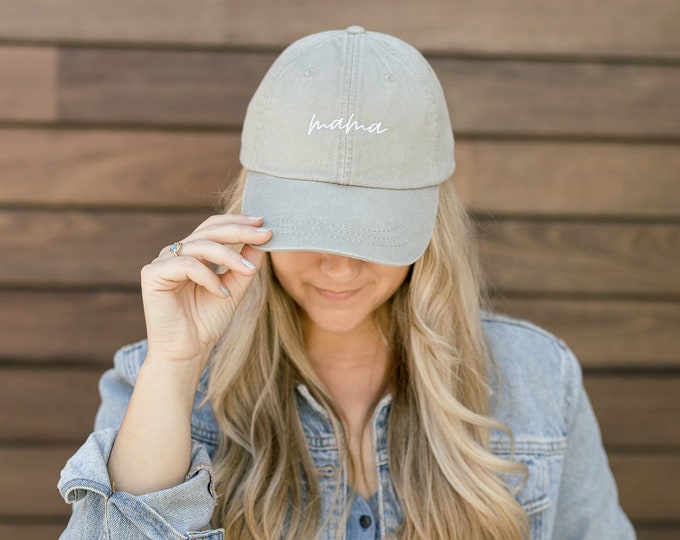 Mama Embroidered Pigment-Dyed Baseball Cap (MoonTime Font) - ADULT SIZING