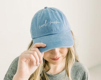 Cool Mom Embroidered Pigment-Dyed Baseball Cap (MoonTime Font) - Adult Unisex