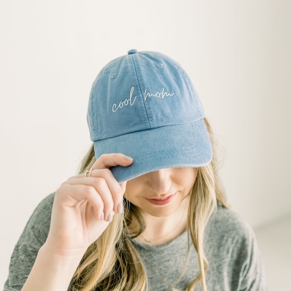 Cool Mom Embroidered Pigment-Dyed Baseball Cap (MoonTime Font) - Adult Unisex Sizing