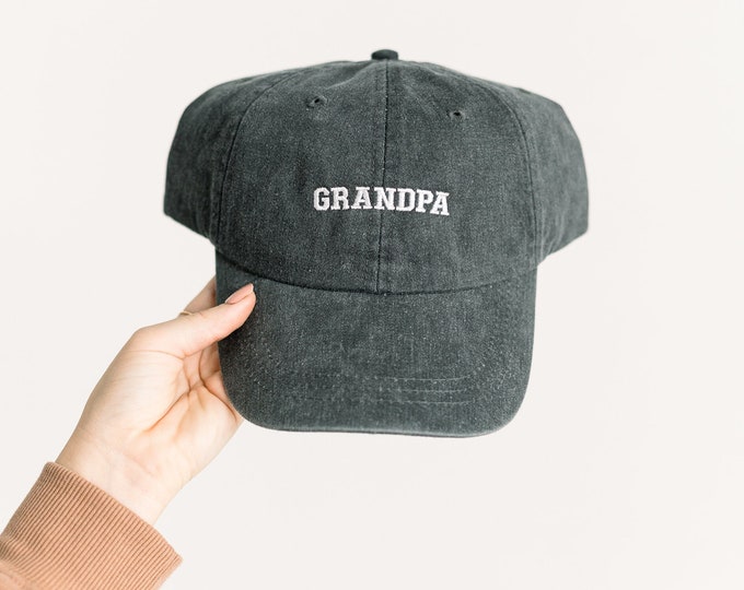 Grandpa Embroidered Pigment-Dyed Baseball Cap (Sport Font) - ADULT SIZING