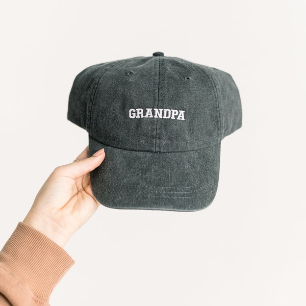 Grandpa Embroidered Pigment-Dyed Baseball Cap (Sport Font) - Adult Unisex Sizing