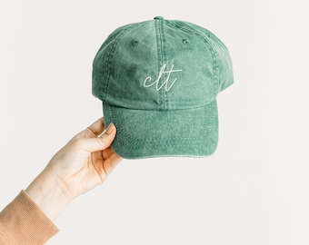 CLT Embroidered Pigment-Dyed Baseball Cap (Charlotte) (MoonTime Font) - ADULT SIZING