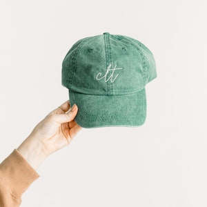 CLT Embroidered Pigment-Dyed Baseball Cap Charlotte, NC MoonTime Font Adult Unisex & Kids Sizing Bild 1