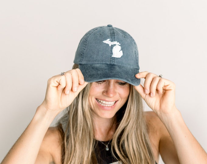 Michigan (MI) State Embroidered Pigment-Dyed Baseball Cap - ADULT SIZING