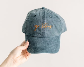 Go 'Stros Embroidered Pigment-Dyed Baseball Cap (MoonTime Font) - Adult Unisex & Kids Sizing