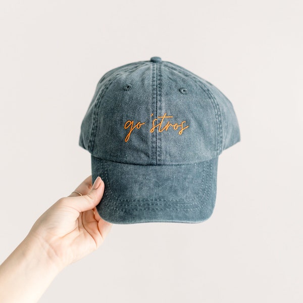 Go 'Stros Embroidered Pigment-Dyed Baseball Cap (MoonTime Font) - Adult Unisex & Kids Sizing