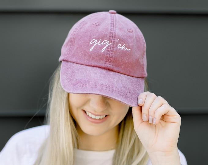 Gig ‘Em Embroidered Pigment-Dyed Baseball Cap (MoonTime Font) - ADULT SIZING