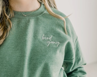 Bird Gang Embroidered Crewneck Pullover Sweatshirt (MoonTime Font) - Adult Unisex Sizing