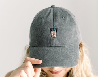 Iced Coffee Embroidered Pigment-Dyed Baseball Cap