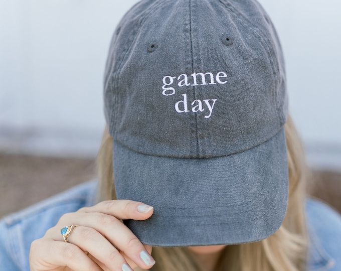 Game Day Embroidered Pigment-Dyed Baseball Cap (Garamond Font) - ADULT SIZING
