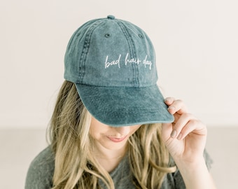Bad Hair Day Embroidered Pigment-Dyed Baseball Cap (MoonTime Font) - ADULT SIZING