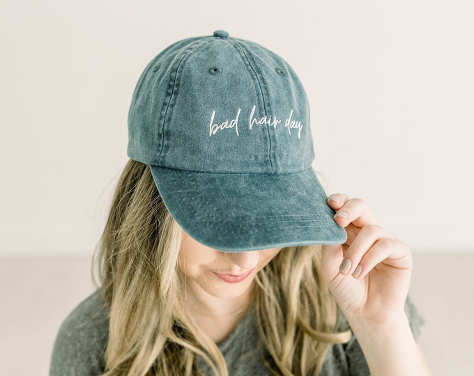 Bad Hair Day Embroidered Pigment-Dyed Baseball Cap (MoonTime Font) - ADULT SIZING