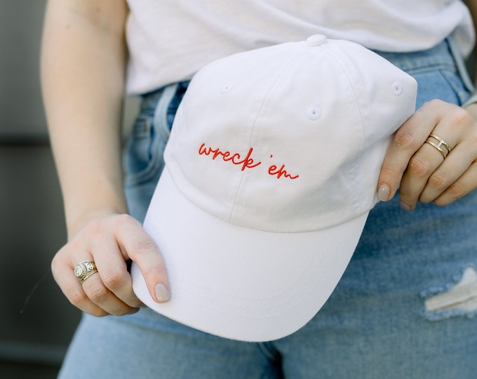 Wreck ‘Em Embroidered Pigment-Dyed Baseball Cap (MoonTime Font) - ADULT SIZING