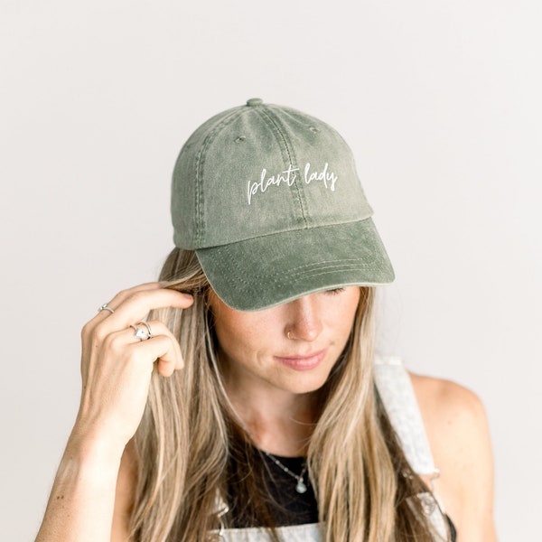 Plant Lady Embroidered Pigment-Dyed Baseball Cap (MoonTime Font) - Adult Unisex Sizing