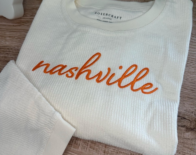 Nashville Embroidered Corduroy Crewneck Pullover - ADULT UNISEX SIZING