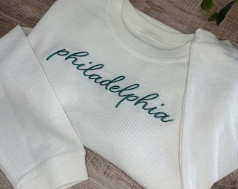Philadelphia Embroidered Corduroy Crewneck Pullover - ADULT UNISEX SIZING