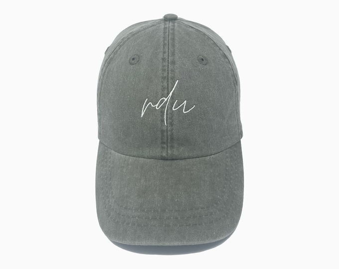 RDU Embroidered Pigment-Dyed Baseball Cap (Raleigh–Durham) (MoonTime Font) - ADULT SIZING