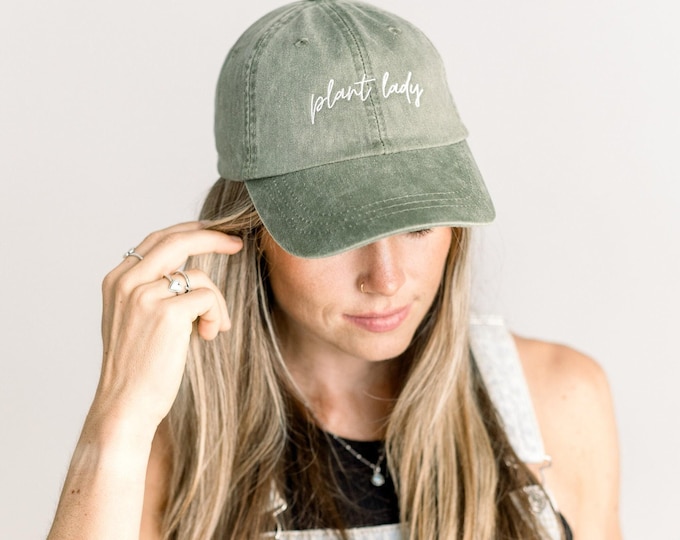 Plant Lady Embroidered Pigment-Dyed Baseball Cap (MoonTime Font)