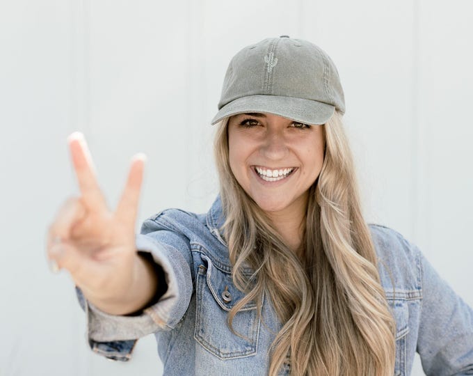 Minimalist Cactus Embroidered Pigment-Dyed Baseball Cap