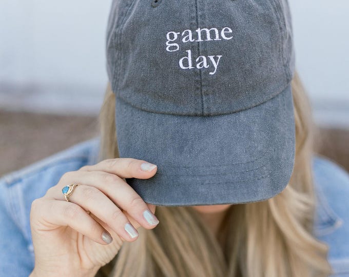 Game Day Embroidered Pigment-Dyed Baseball Cap (Garamond Font)
