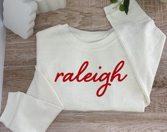 Raleigh Embroidered Corduroy Crewneck Pullover - ADULT UNISEX SIZING