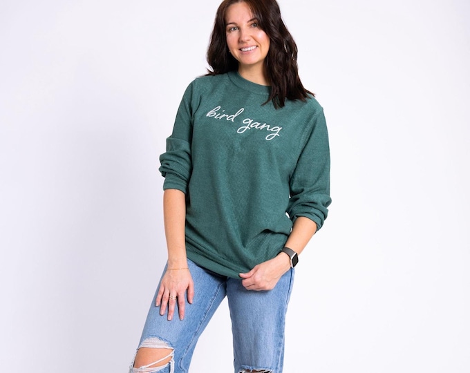 LIMITED - Bird Gang Embroidered Corduroy Crewneck Pullover - ADULT UNISEX