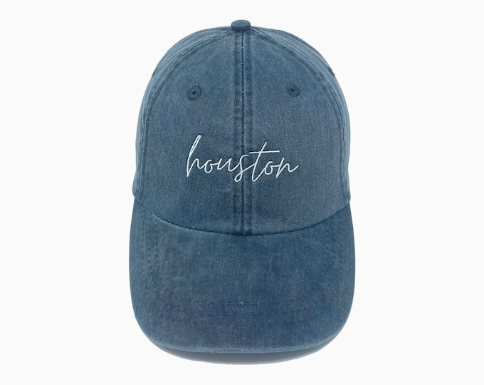 Houston (TX) Embroidered Pigment-Dyed Baseball Cap (MoonTime Font)