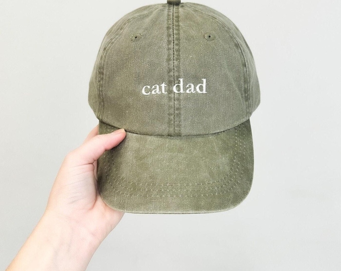 Cat Dad Embroidered Pigment-Dyed Baseball Cap (Garamond Font)