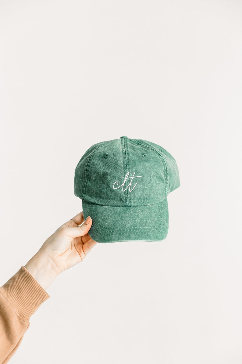 CLT Embroidered Pigment-Dyed Baseball Cap Charlotte, NC MoonTime Font Adult Unisex & Kids Sizing Bild 1