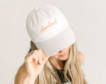 Cleveland Embroidered Pigment-Dyed Baseball Cap (MoonTime Font) - Adult Unisex & Kids Sizing