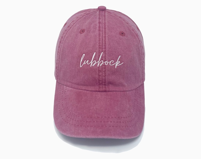 Lubbock (TX) Embroidered Pigment-Dyed Baseball Cap (MoonTime Font) - ADULT SIZING