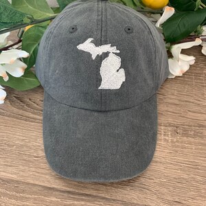 Michigan State Outline Embroidered Dad Hat - Cotton Twill Low Profile Cap (Khaki) - View #8
