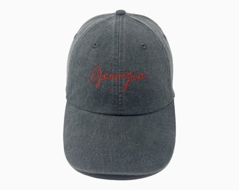 Georgia Embroidered Pigment-Dyed Baseball Cap (MoonTime Font) - ADULT SIZING