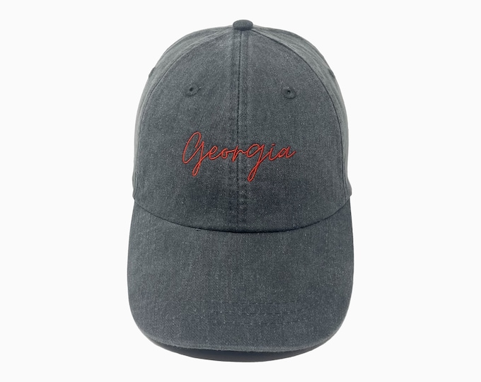 Georgia Embroidered Pigment-Dyed Baseball Cap (MoonTime Font) - ADULT SIZING