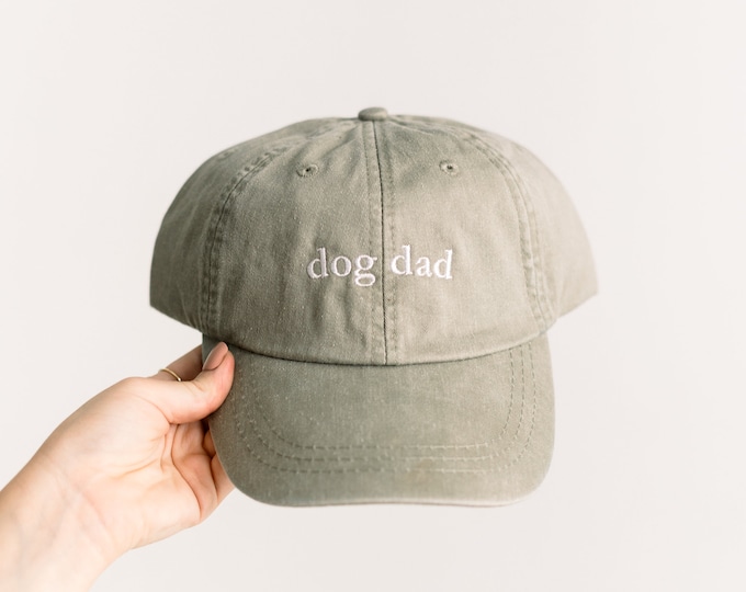 Dog Dad Embroidered Pigment-Dyed Baseball Cap (Garamond Font) - ADULT SIZING