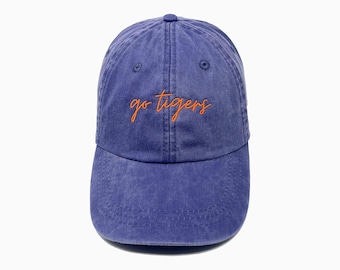 Go Tigers Embroidered Pigment-Dyed Baseball Cap (MoonTime Font)