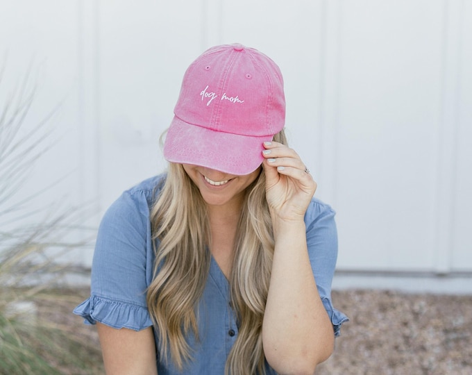 Dog Mom Embroidered Pigment-Dyed Baseball Cap (MoonTime Font)