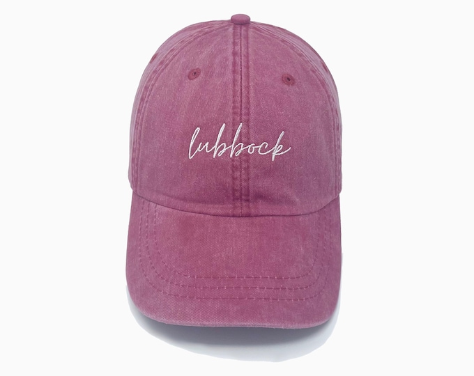 Lubbock (TX) Embroidered Pigment-Dyed Baseball Cap (MoonTime Font)