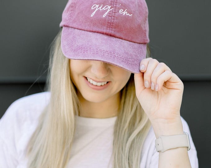 Gig ‘Em Embroidered Pigment-Dyed Baseball Cap (MoonTime Font)