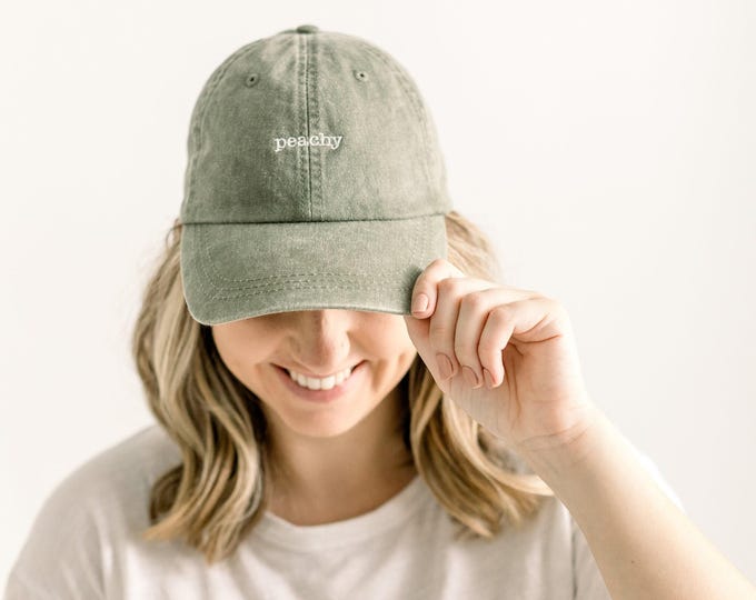 Peachy Embroidered Pigment-Dyed Baseball Cap (Typewriter Font)