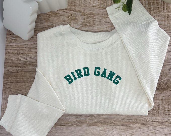 Bird Gang Curved Embroidered Corduroy Crewneck Pullover - ADULT UNISEX SIZING