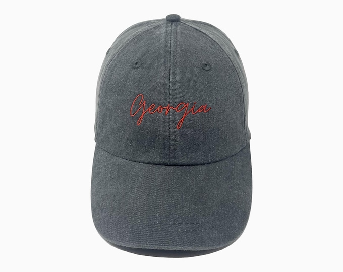 Georgia Embroidered Pigment-Dyed Baseball Cap (MoonTime Font)
