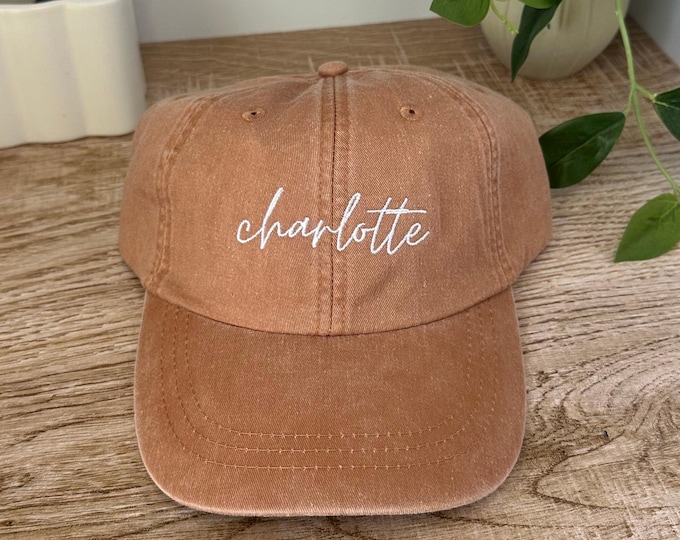 Charlotte (NC) Embroidered Pigment-Dyed Baseball Cap (MoonTime Font)