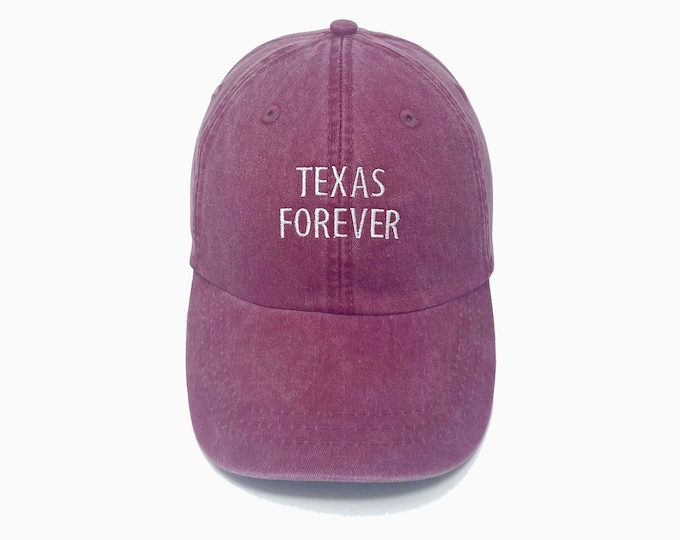 Texas Forever Embroidered Pigment-Dyed Baseball Cap (Block Condensed Font) - ADULT SIZING
